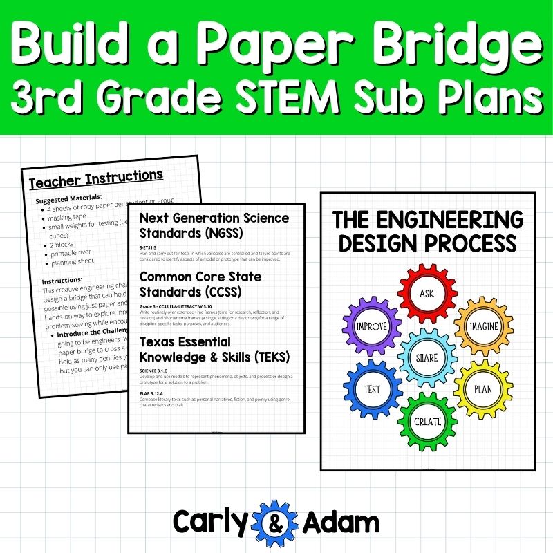 3rd Grade Sub Plans STEM Activity Build a Paper Bridge Engineering Challenge — preview 2