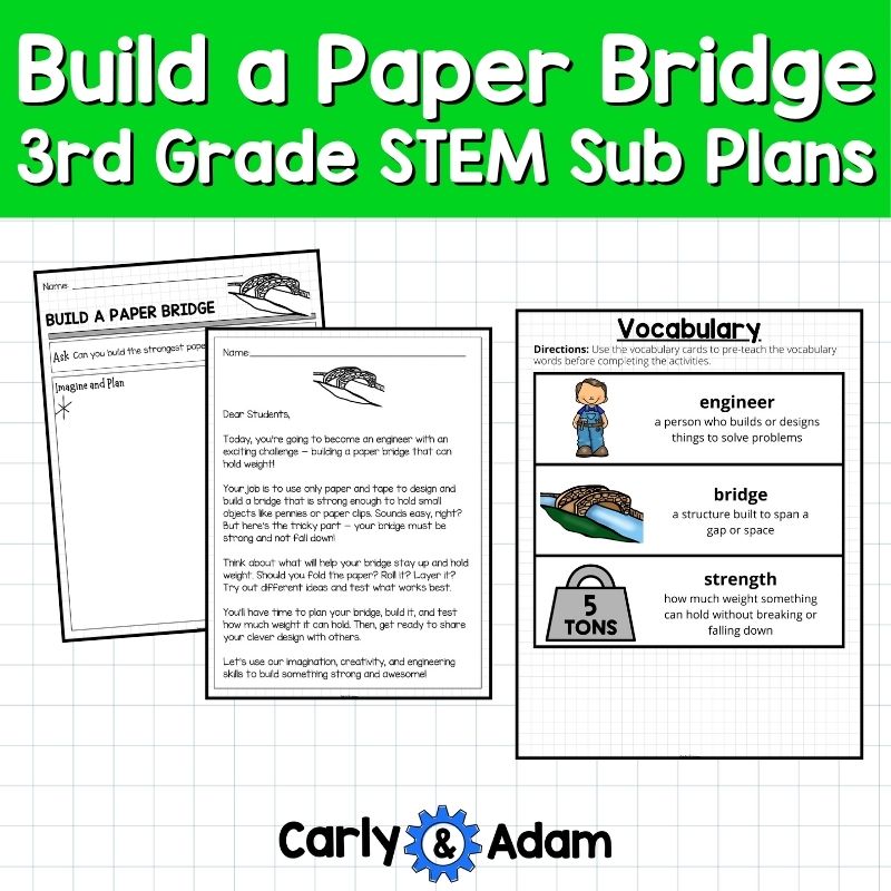 3rd Grade Sub Plans STEM Activity Build a Paper Bridge Engineering Challenge — preview 4