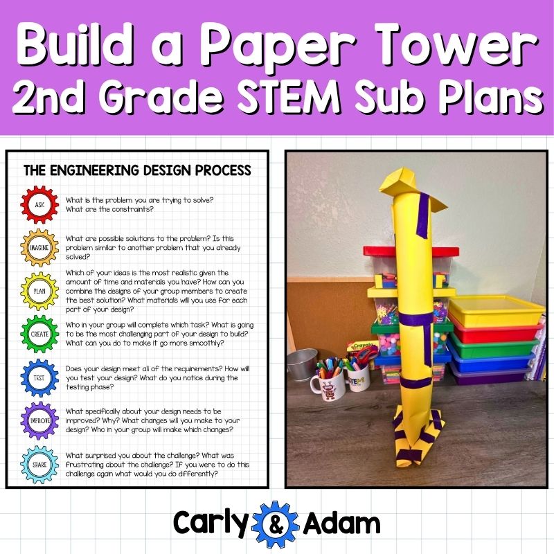 Second Grade STEM Sub Plan Activity Build a Paper Tower Engineering Challenge — preview 1
