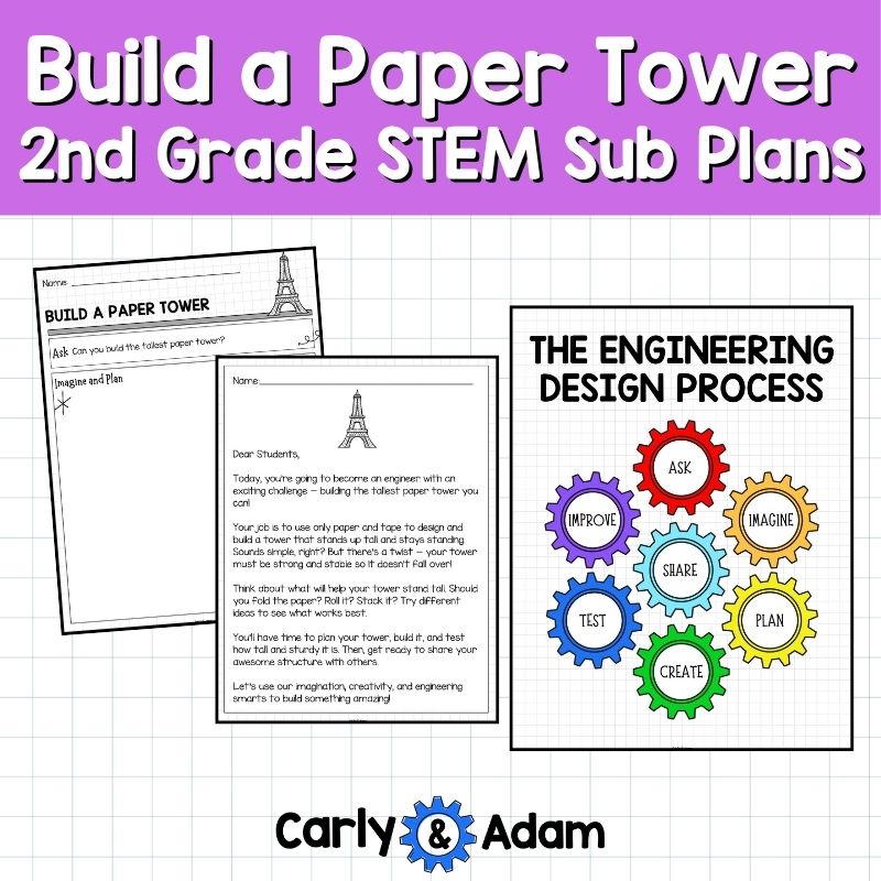 Second Grade STEM Sub Plan Activity Build a Paper Tower Engineering Challenge — preview 3