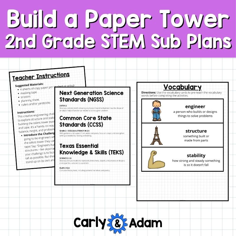 Second Grade STEM Sub Plan Activity Build a Paper Tower Engineering Challenge — preview 4