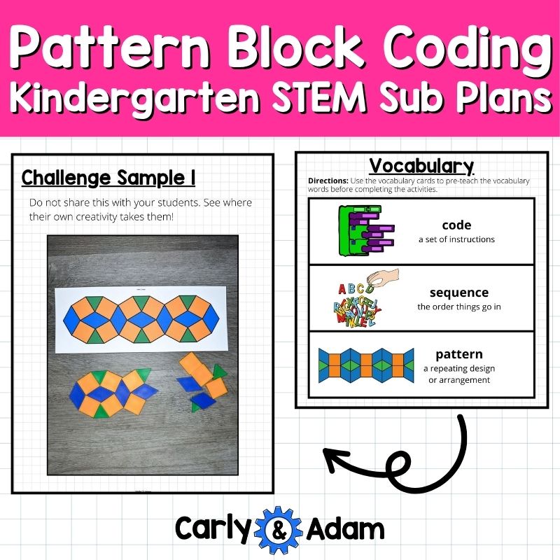 Kindergarten STEM Sub Plans Pattern Block Coding Activity — preview 4