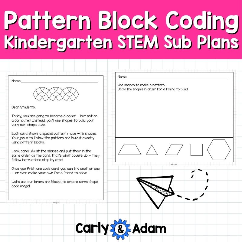Kindergarten STEM Sub Plans Pattern Block Coding Activity — preview 6