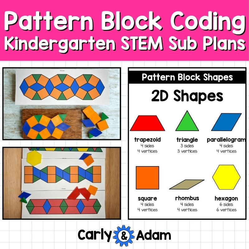 Kindergarten STEM Sub Plans Pattern Block Coding Activity — preview 1