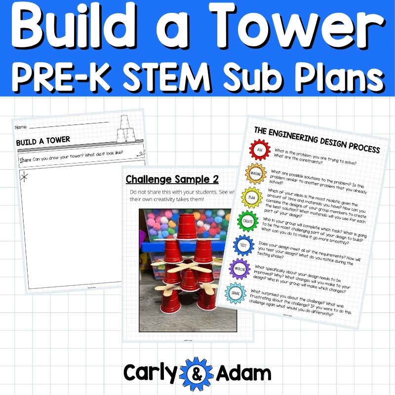 Pre-K STEM Sub Plans Build a Tower STEM Challenge — preview 5