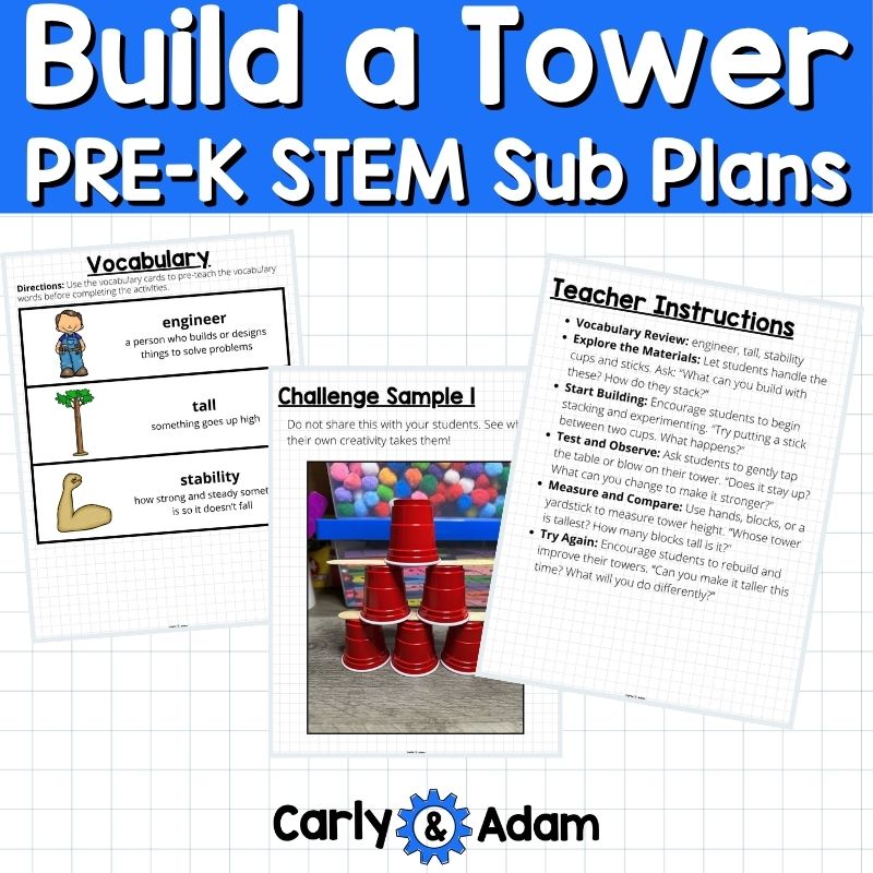 Pre-K STEM Sub Plans Build a Tower STEM Challenge — preview 6