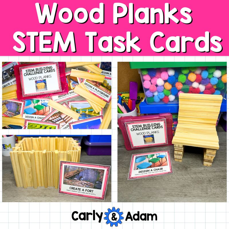 Wood Plank STEM Task Cards Engineering, Math, Sub Plans, KEVA Planks — preview 1