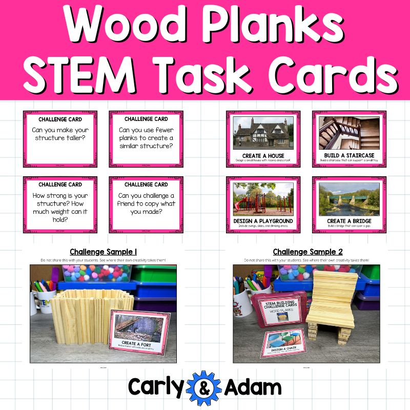 Wood Plank STEM Task Cards Engineering, Math, Sub Plans, KEVA Planks — preview 3