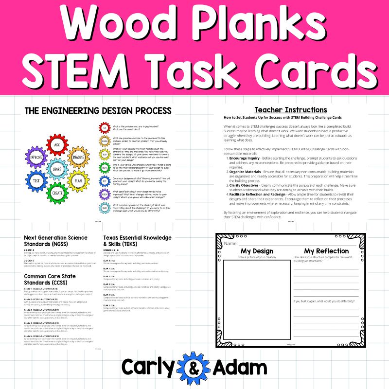 Wood Plank STEM Task Cards Engineering, Math, Sub Plans, KEVA Planks — preview 4