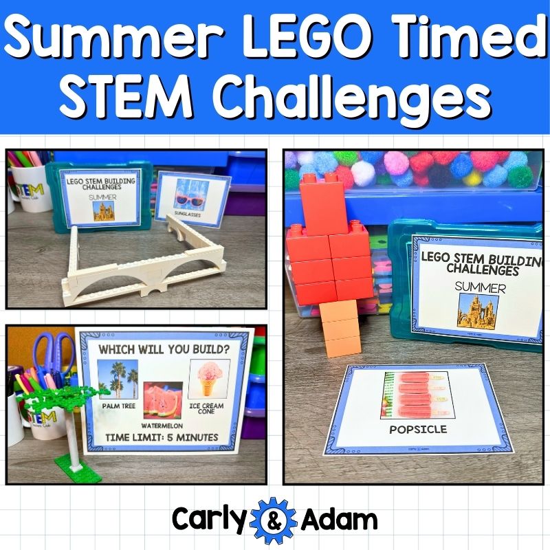 Summer STEM Challenges Timed LEGO Task Cards Science, Makerspace Bins — preview 1
