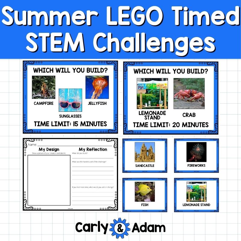 Summer STEM Challenges Timed LEGO Task Cards Science, Makerspace Bins — preview 6