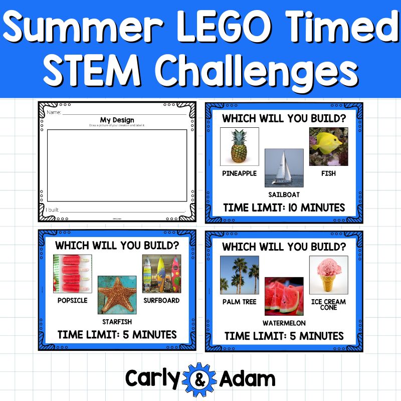Summer STEM Challenges Timed LEGO Task Cards Science, Makerspace Bins — preview 7