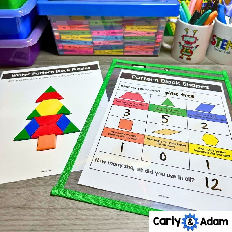 Winter Pattern Block Puzzles 2D Shapes Worksheets Winter Activities — preview 8