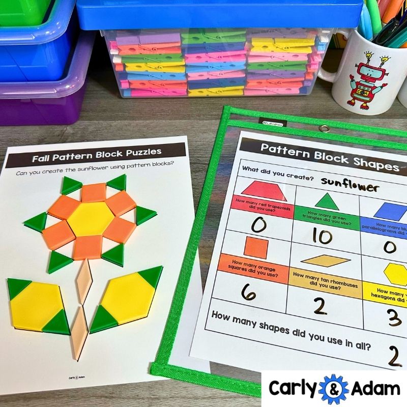 Autumn Pattern Block Puzzles 2D Shapes Worksheets Pattern Block Fall Activities — preview 4