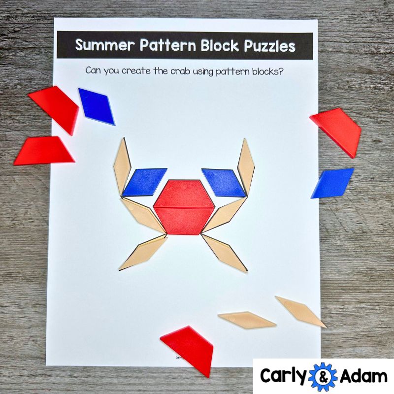 Summer Pattern Block Puzzles 2D Shapes Worksheets Pattern Block Mats Activities — preview 3