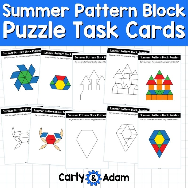Summer Pattern Block Puzzles 2D Shapes Worksheets Pattern Block Mats Activities — preview 5