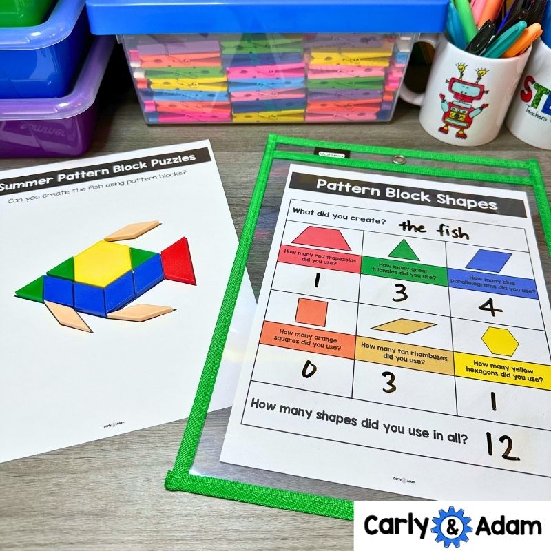 Summer Pattern Block Puzzles 2D Shapes Worksheets Pattern Block Mats Activities — preview 7