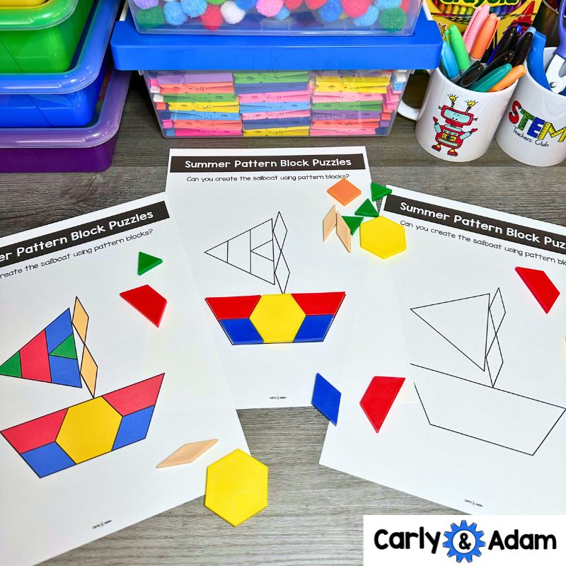 Summer Pattern Block Puzzles 2D Shapes Worksheets Pattern Block Mats Activities — preview 8