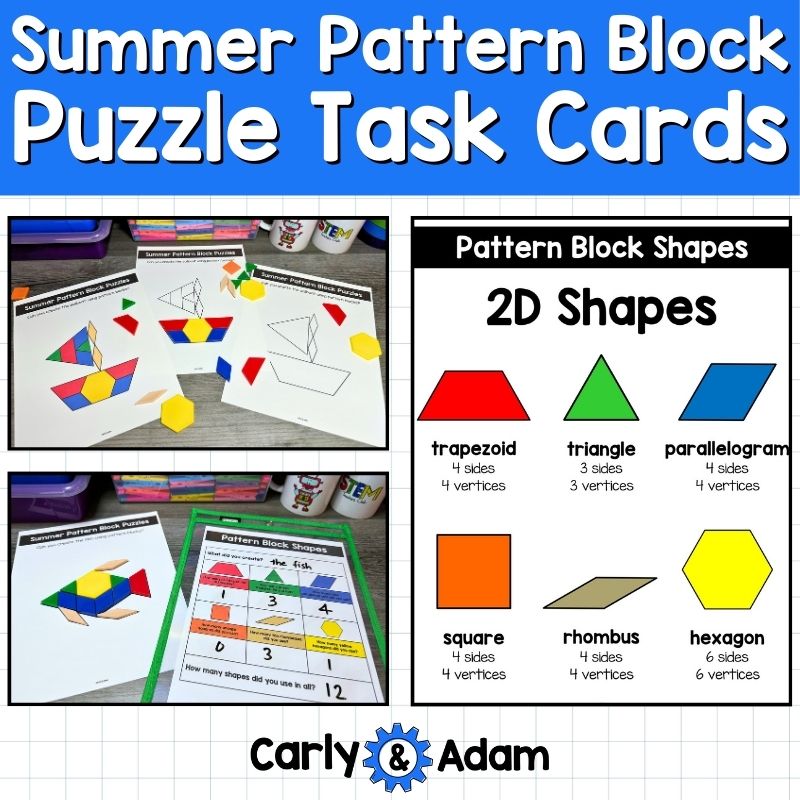 Summer Pattern Block Puzzles 2D Shapes Worksheets Pattern Block Mats Activities — preview 1