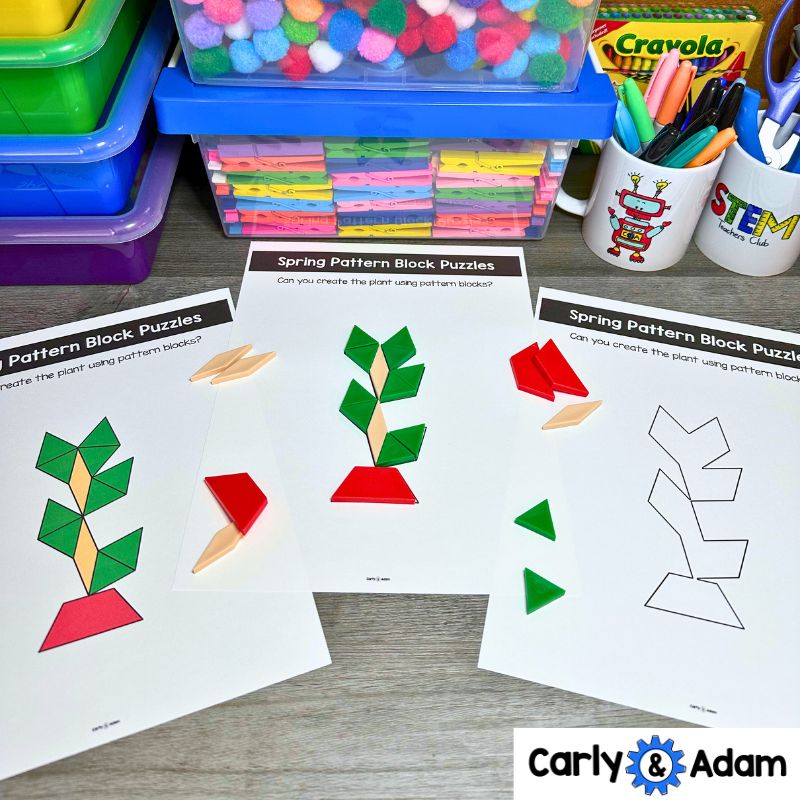 Spring Pattern Block Puzzles 2D Shapes Worksheets Pattern Block Mats Activities — preview 5