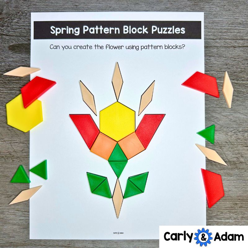 Spring Pattern Block Puzzles 2D Shapes Worksheets Pattern Block Mats Activities — preview 6