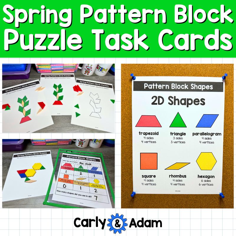 Spring Pattern Block Puzzles 2D Shapes Worksheets Pattern Block Mats Activities — preview 1