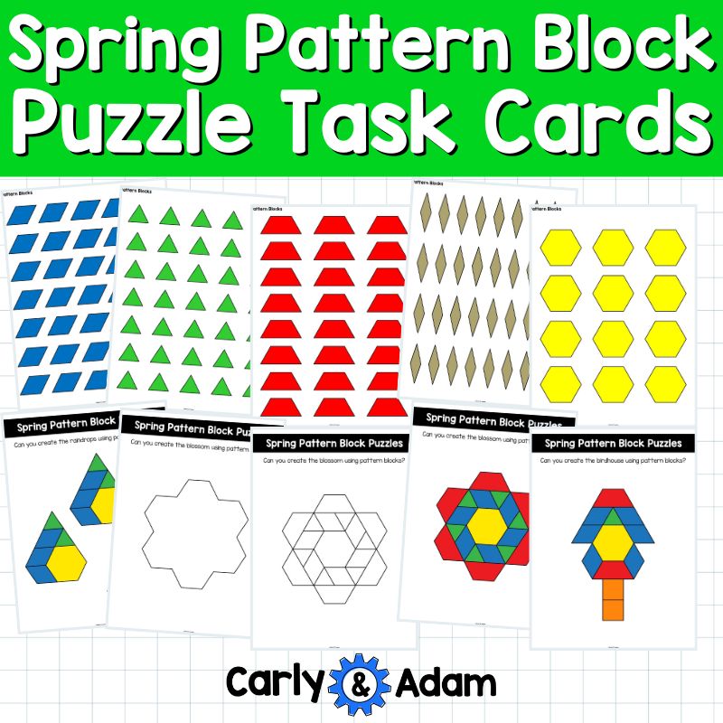 Spring Pattern Block Puzzles 2D Shapes Worksheets Pattern Block Mats Activities — preview 7