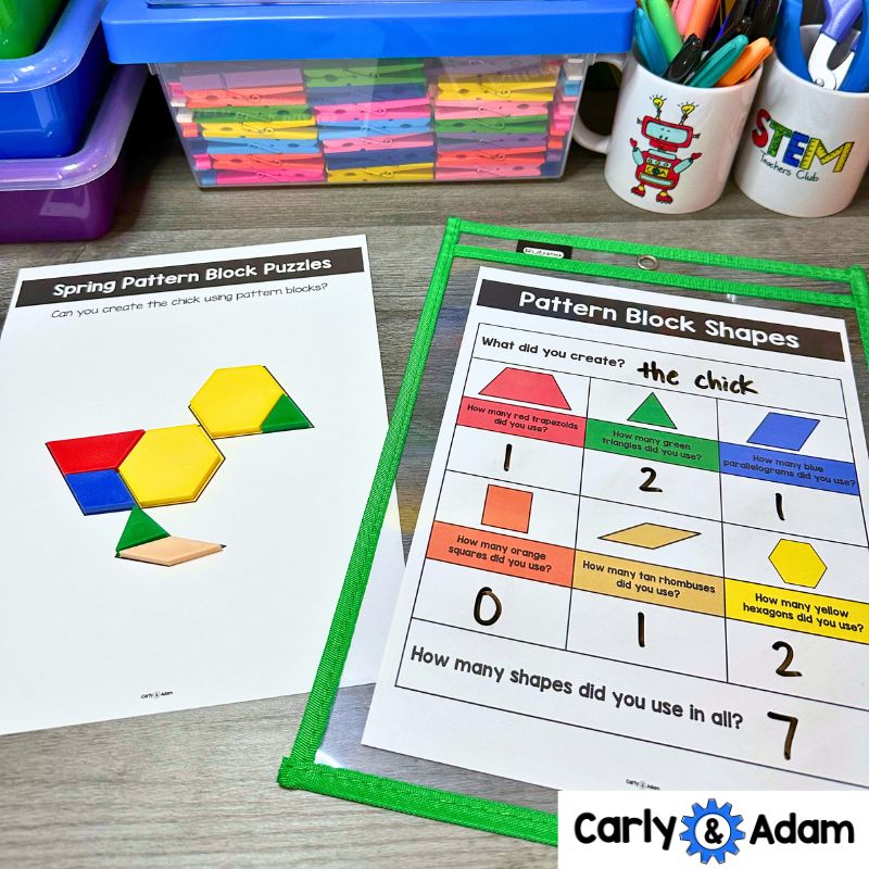 Spring Pattern Block Puzzles 2D Shapes Worksheets Pattern Block Mats Activities — preview 8