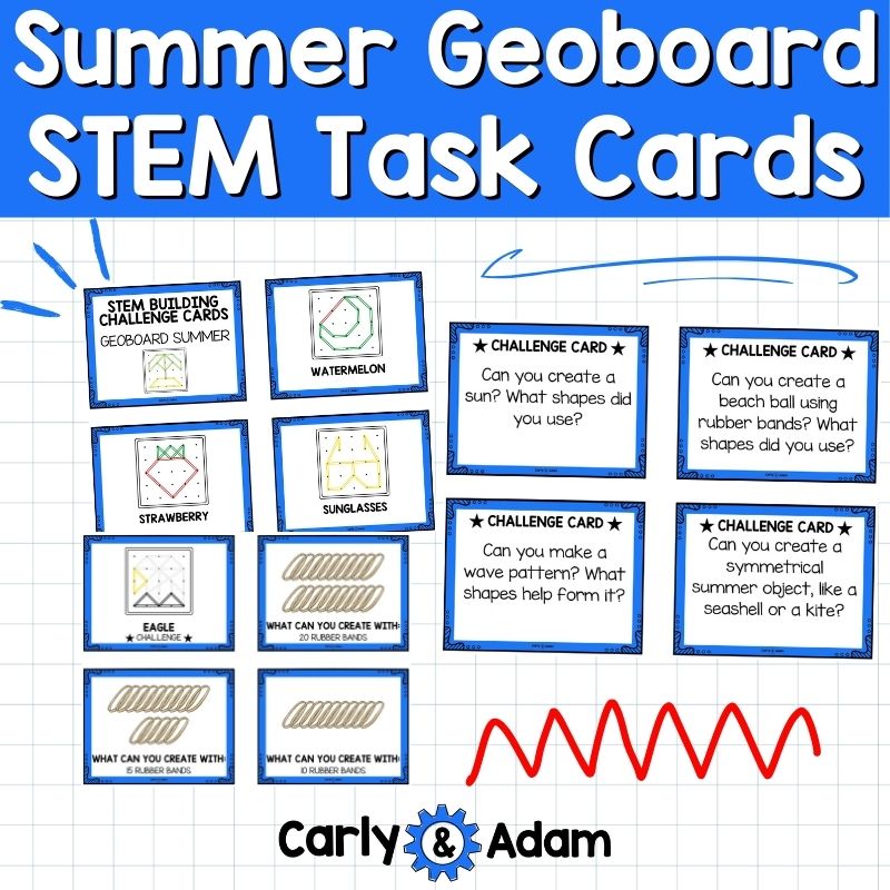 Summer Geoboard Task Cards Shapes Activities Kindergarten, 1st, 2nd Grade STEM — preview 6