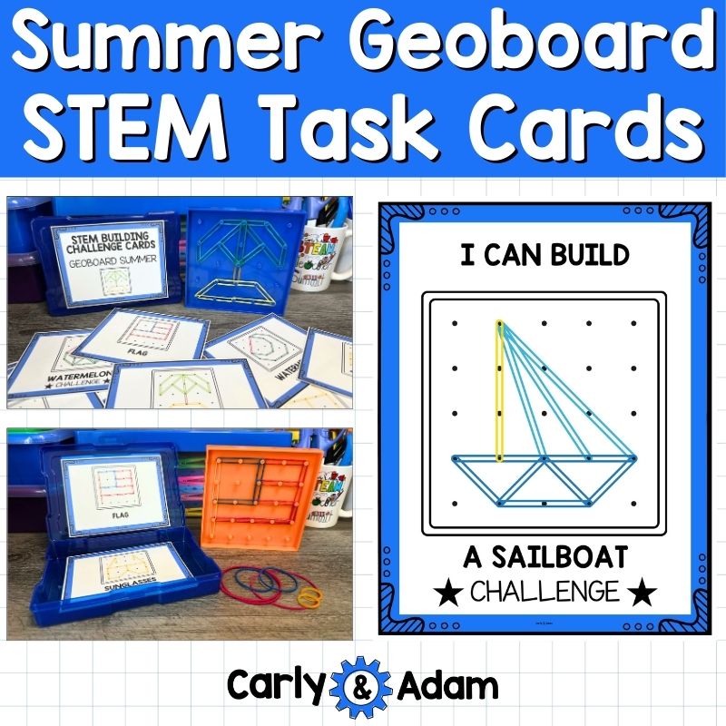 Summer Geoboard Task Cards Shapes Activities Kindergarten, 1st, 2nd Grade STEM — preview 1