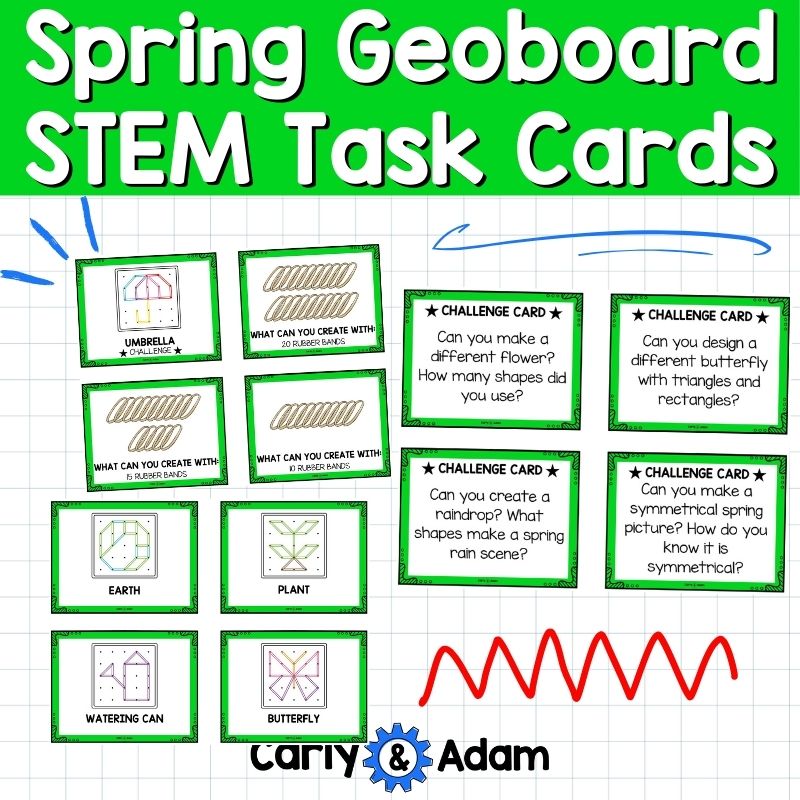Spring Geoboard Task Cards Shapes Activities STEM Kindergarten, 1st, 2nd Grade — preview 3