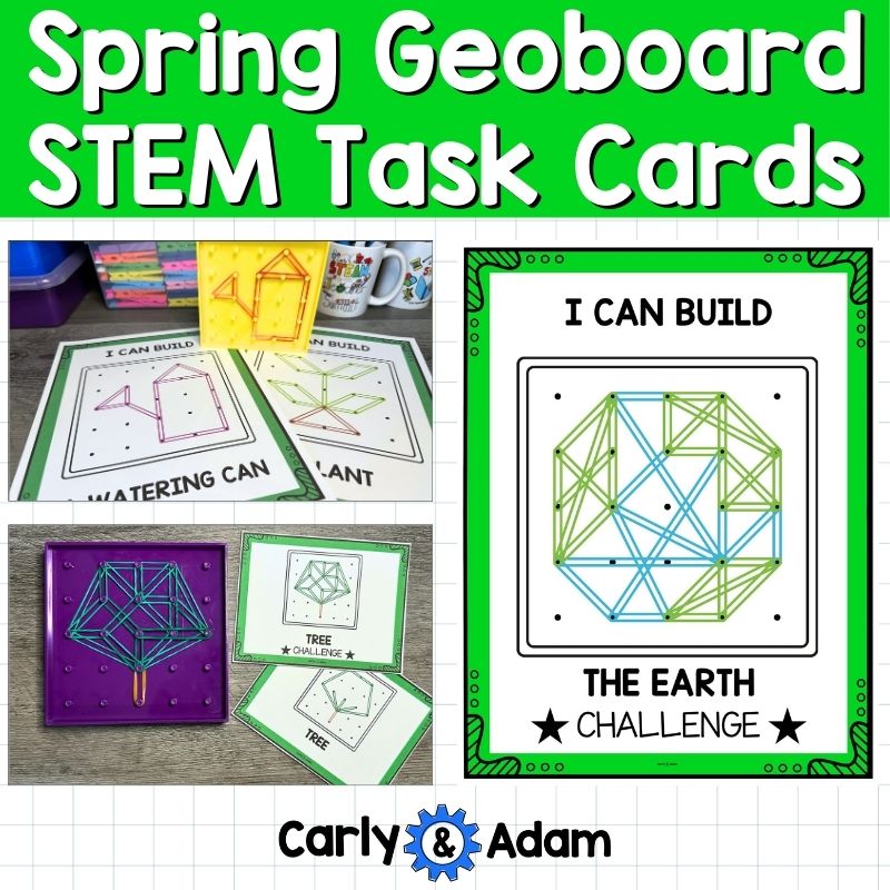Spring Geoboard Task Cards Shapes Activities STEM Kindergarten, 1st, 2nd Grade — preview 1