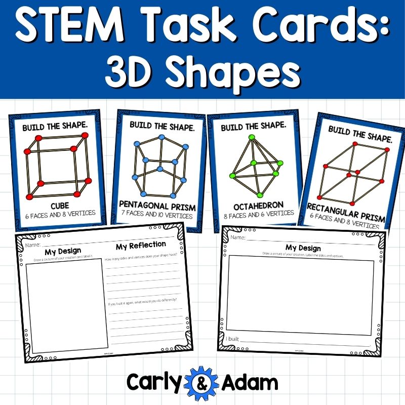3D Shapes STEM Task Cards Craft Sticks Engineering Activities and Challenges — preview 2