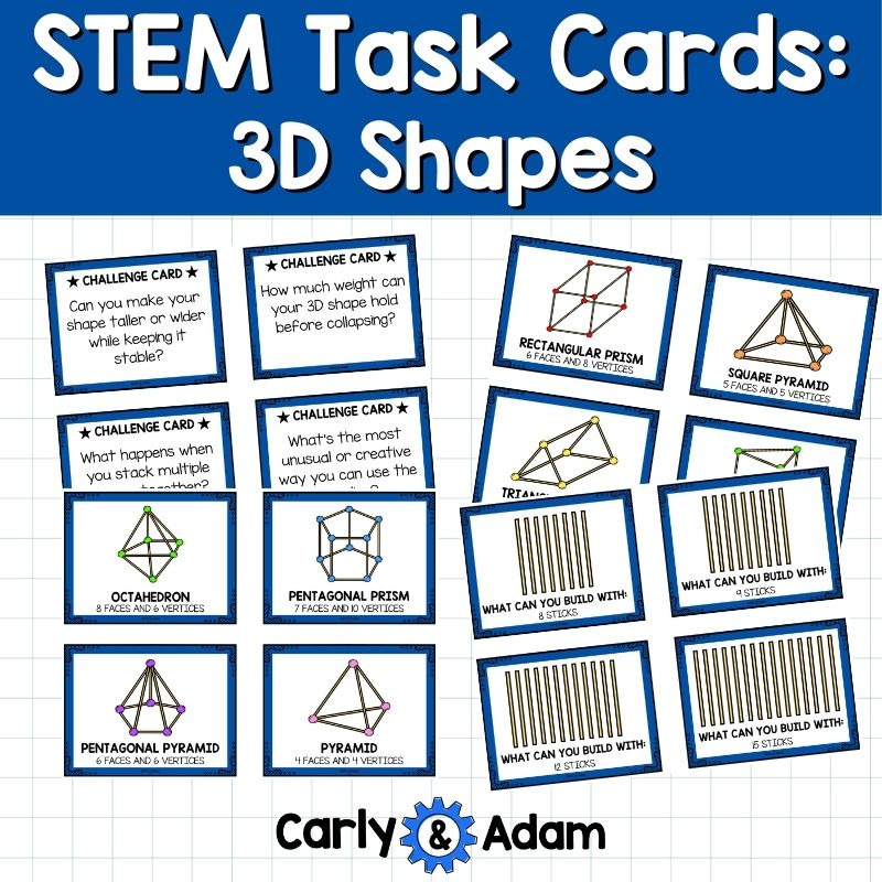 3D Shapes STEM Task Cards Craft Sticks Engineering Activities and Challenges — preview 4