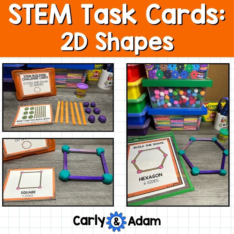 2D Shapes STEM Task Cards, Worksheets, Anchor Charts, Engineering, Attributes — preview 1