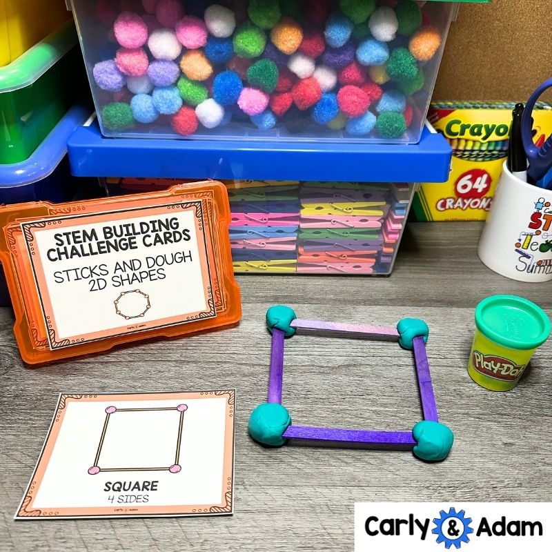 2D Shapes STEM Task Cards, Worksheets, Anchor Charts, Engineering, Attributes — preview 2