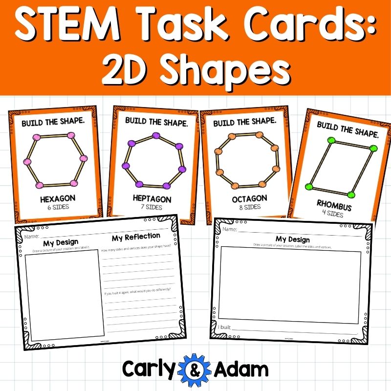 2D Shapes STEM Task Cards, Worksheets, Anchor Charts, Engineering, Attributes — preview 3
