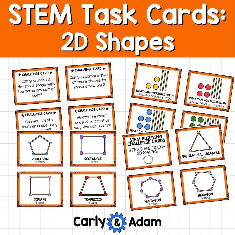 2D Shapes STEM Task Cards, Worksheets, Anchor Charts, Engineering, Attributes — preview 5