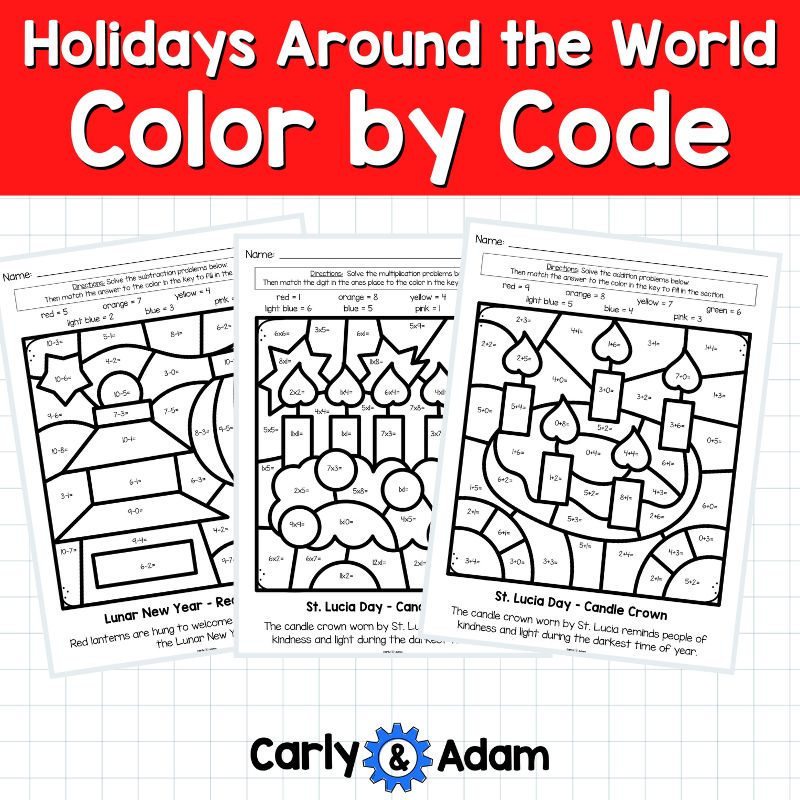 Holidays Around the World STEM Color by Code Math Lesson — preview 7
