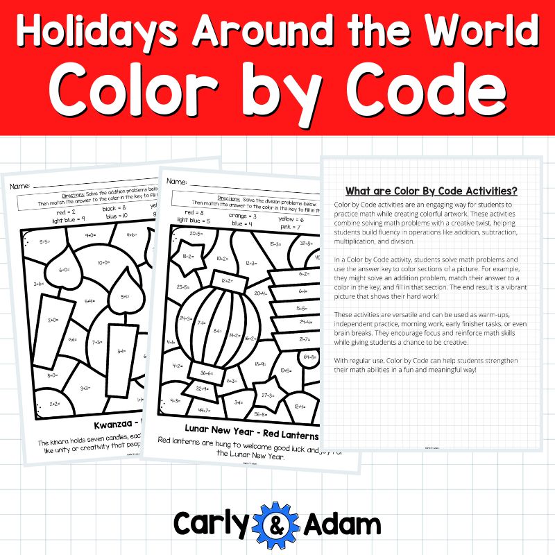 Holidays Around the World STEM Color by Code Math Lesson — preview 8