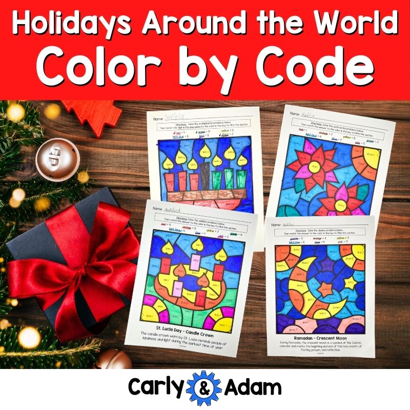 Holidays Around the World STEM Color by Code Math Lesson — preview 1