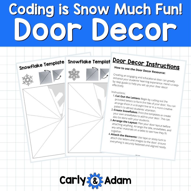 Coding Classroom Decor Winter Door Decor, Hour of Code, STEM Class, Snowflakes — preview 3