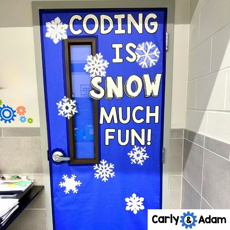 Coding Classroom Decor Winter Door Decor, Hour of Code, STEM Class, Snowflakes — preview 4