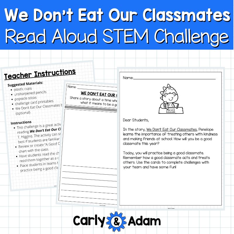 We Don't Eat Our Classmates Activity Read Aloud STEM Cards, Craft — preview 2