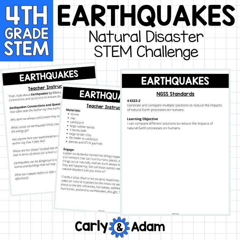 4th Grade Science Earthquakes Natural Disasters STEM Challenge, Worksheets — preview 2