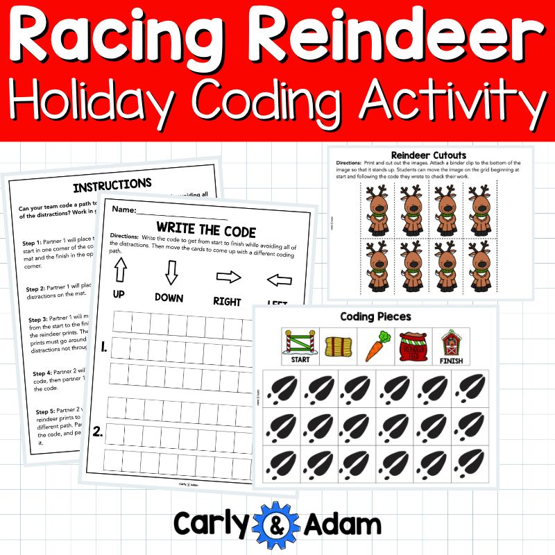 Racing Reindeer Coding Activity for NO PREP Christmas and Winter Holidays — preview 2