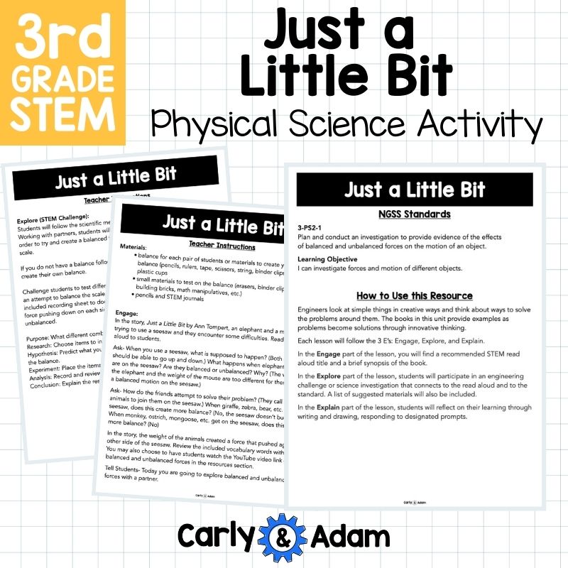 Just A Little Bit 3rd Grade STEM Activity Balanced and Unbalanced Forces — preview 4