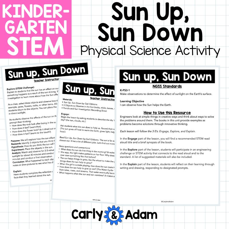 Kindergarten Science Lesson Sun Investigation STEM Activity — preview 11