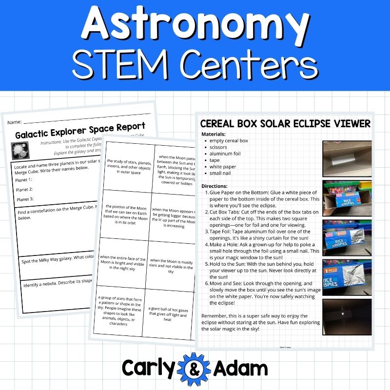 Astronomy STEM Centers with Moon Phases, Constellations, Solar Eclipse