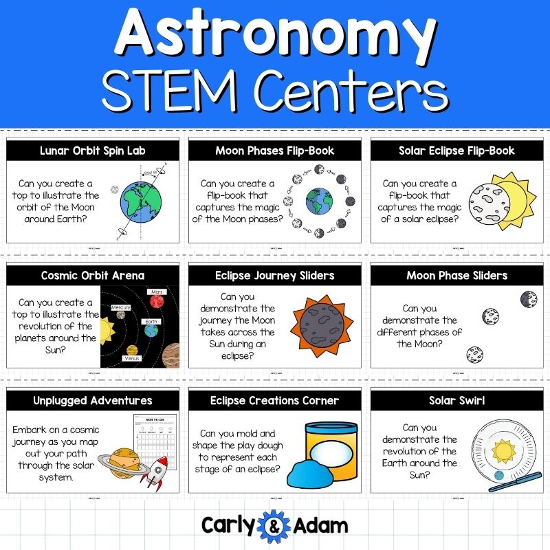 Astronomy STEM Centers with Moon Phases, Constellations, Solar Eclipse